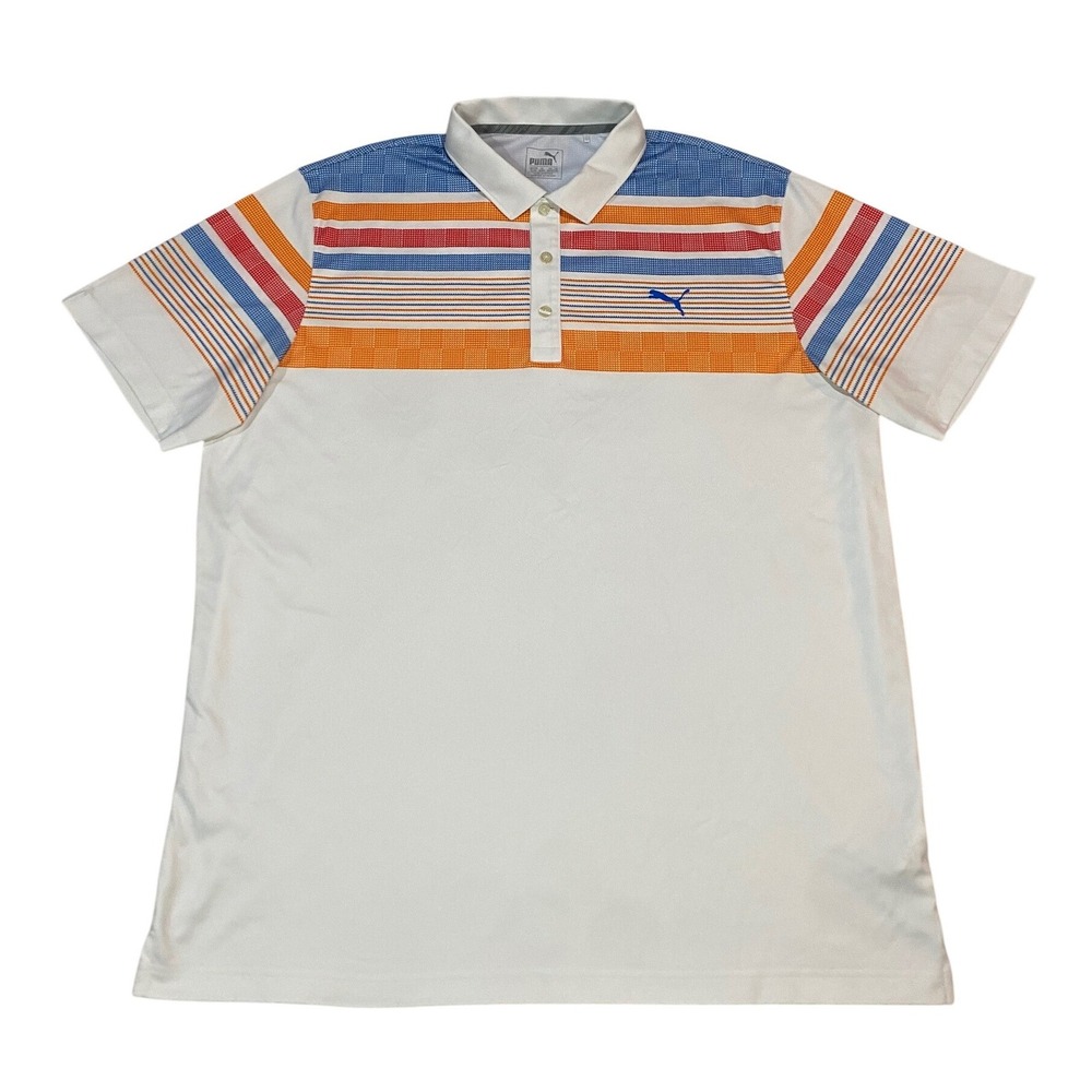 Puma Mens XL Golf Polo Shirt Dry Cell White Striped Performance 572200